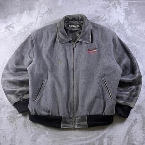 VTG 90s Budweiser Excelled Leather Wool Varsity Jacket Mens XL Clydesdale Gray